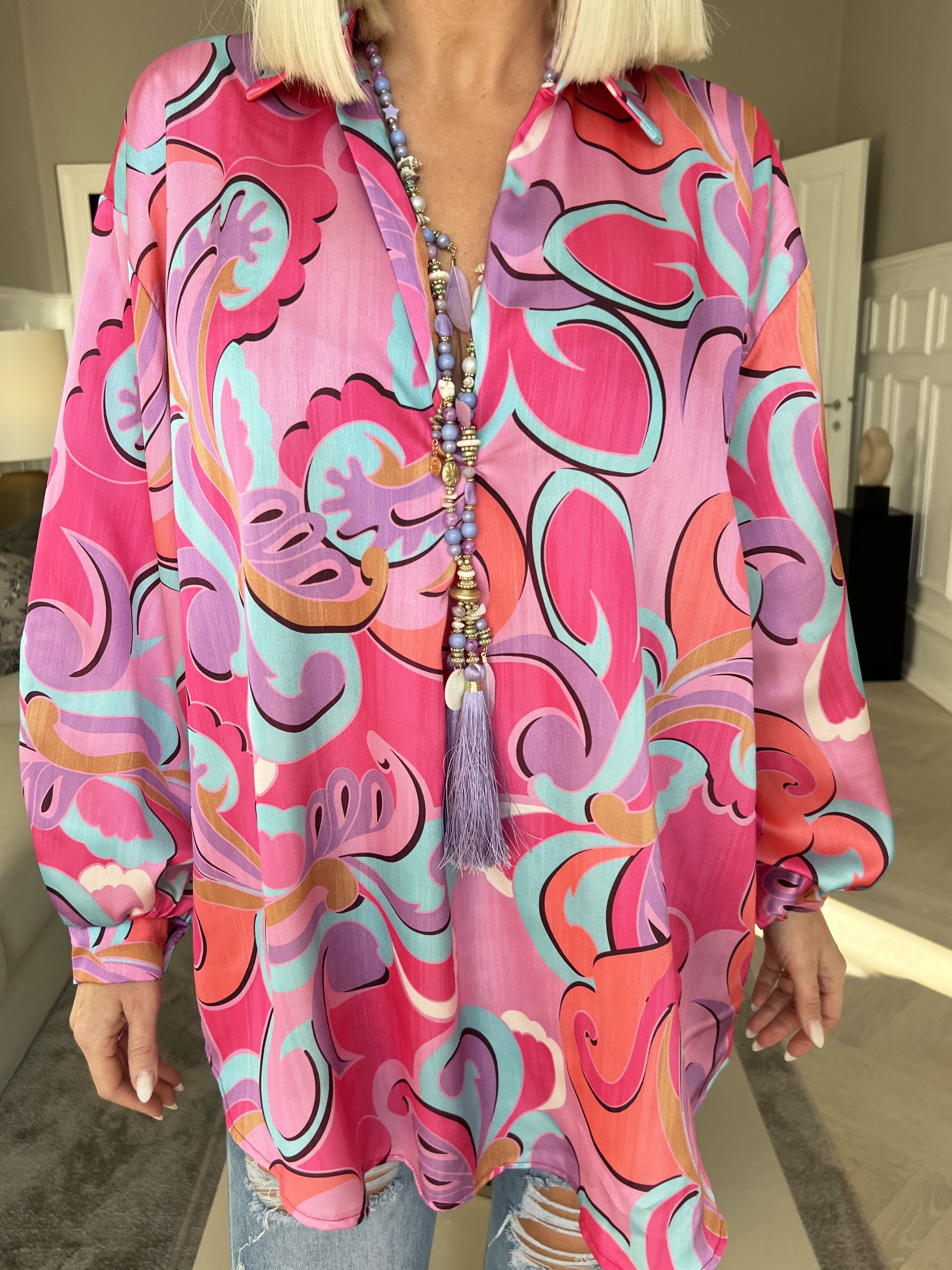 Happy - Flerfärgad skjorta i sidenlook